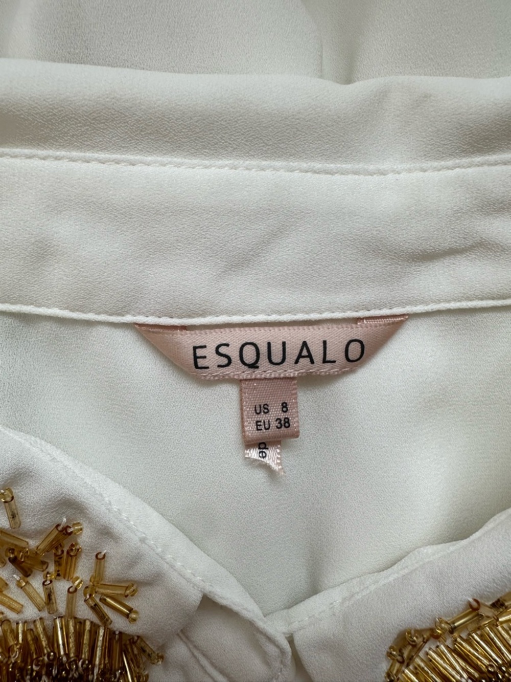 ESQUALO gold toned bead-embellished collar sheer blouse, women’s size 8 - Picture 7 of 7
